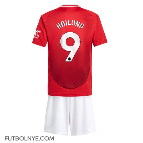 Camiseta Manchester United Rasmus Hojlund #9 Primera Equipación para niños 2024-25 manga corta (+ pantalones cortos)